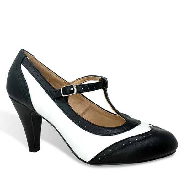 Chase & Chloe Mary Jane Oxford Pumps - Retro Round Toe Shoe with Ankle Strap - Picture 2 of 4